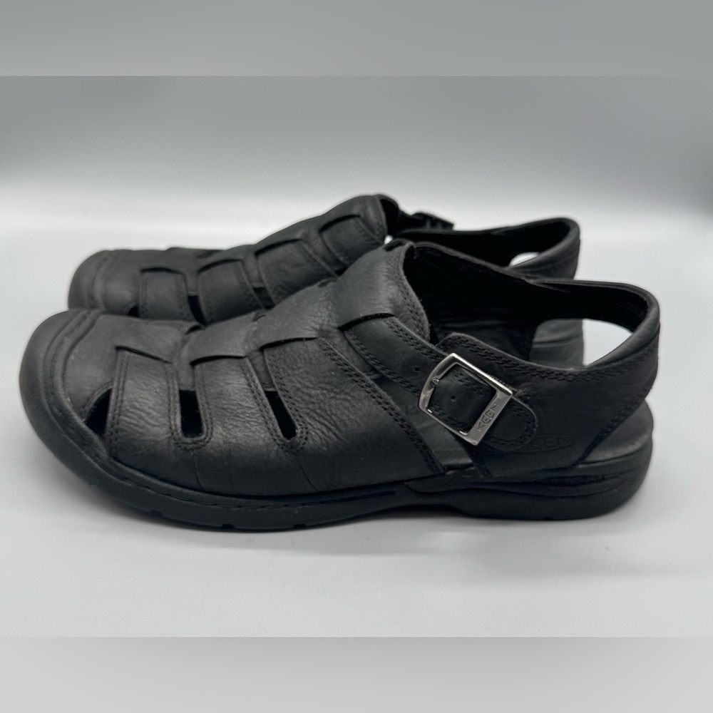 Keen Bidwell Black Leather Fisherman Sandals Mens sz 12 Orig $100